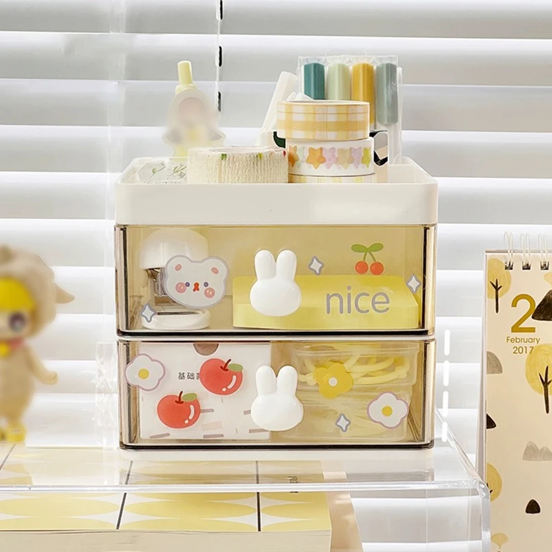 Stationery Organizer 1PC Cartoon Storage Box Large Capacity Pen Holder Multi-functional Makeup Brush Storage Student Office Supplies