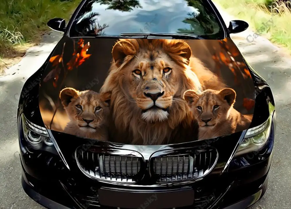 Виниловые стикеры на капот автомобиля с изображением семьи льва и  Медвежонка, виниловая пленка, наклейки на крышку двигателя, универсальная  защитная пленка на капот автомобиля купить за 151 р * | by.nnvanna.ru