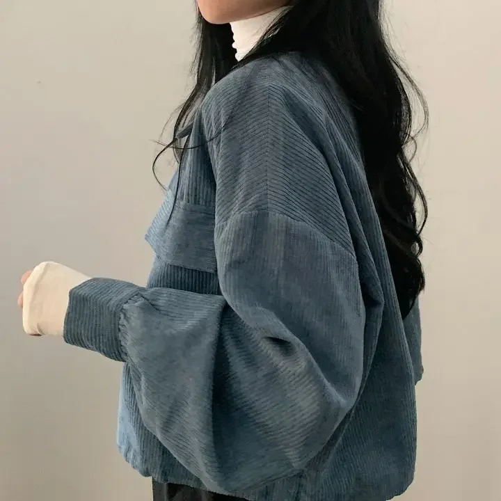 Einfache literarische Retro-Cord-Hemdjacke mit doppelter Tasche, Herbst und Winter, neue lässige, vielseitige Arbeitskleidung, koreanischer Kordelzug – Detail 30