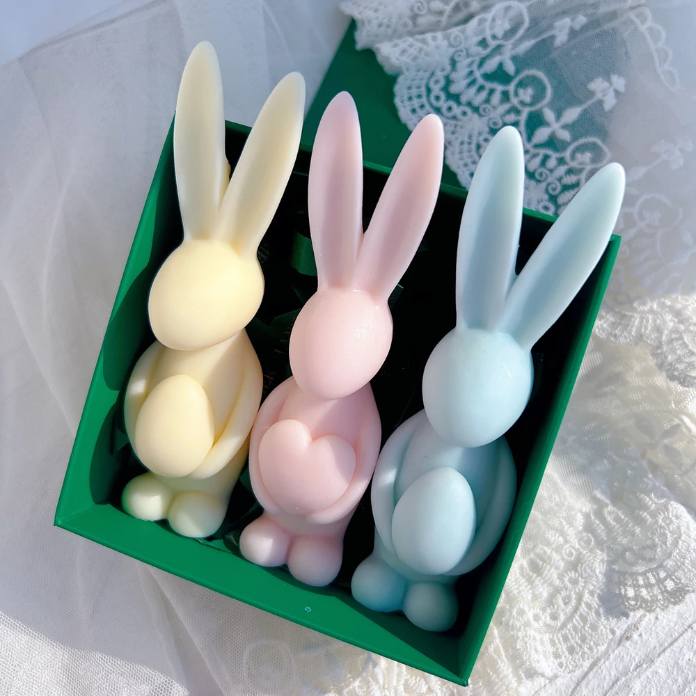 Stampo in silicone per Pasqua, coniglio in silicone, 3D, per conigli, candele, in silicone, per gesso, coniglio pasquale, stampo in silicone per gesso, candele di cera di soia, artigianato (3 pezzi