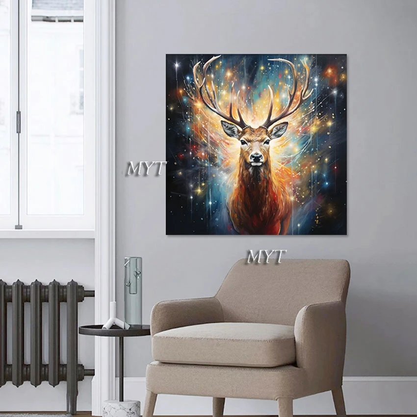 

Color Texture Style Artwork Abstract Wall Canvas Pictures High Quality Deer Hand-painted Art Animal Unframed Modern Oil Painting