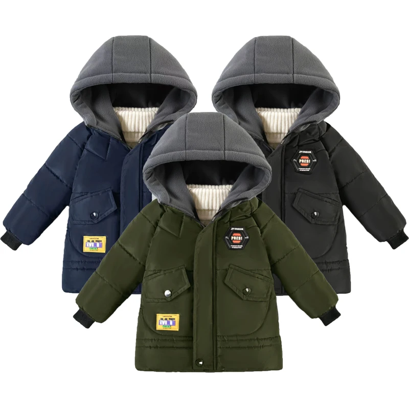 

4 Color Cold Heavy Boys Coat 1-5 Years Old Winter Keep Warm Boys Jacket Thick And Warm With Padded Lining Hooded Outerwear