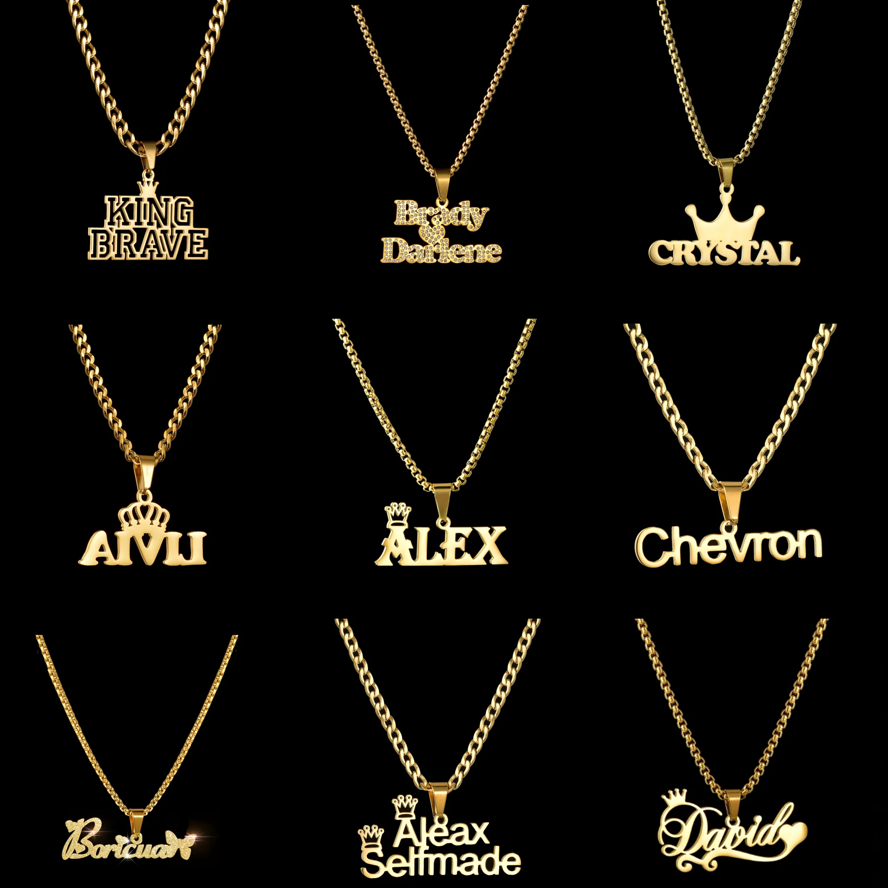 Customized 1-2 Name Pendant Necklaces for Women Stainless Steel Jewelry Personalized Crown Thick Chain Detachable Birthday Gift ladder type jewelry display stand detachable stud earring stand for cloakroom bracelet necklace display organizer holder