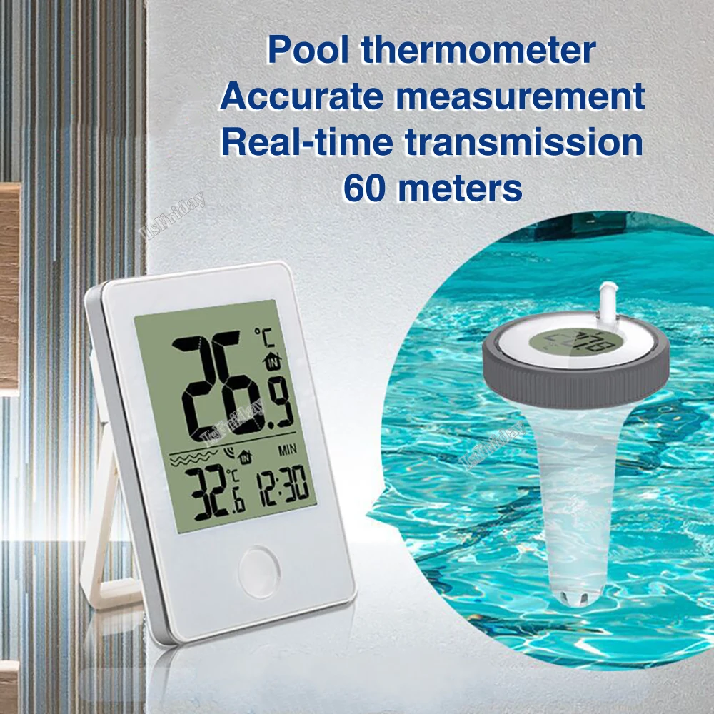 

Wireless Floating Pool Thermometer Pet Bath for Swimming Pool, Bath Water, Spas, Aquariums & Fish Ponds Accurate LCD Display