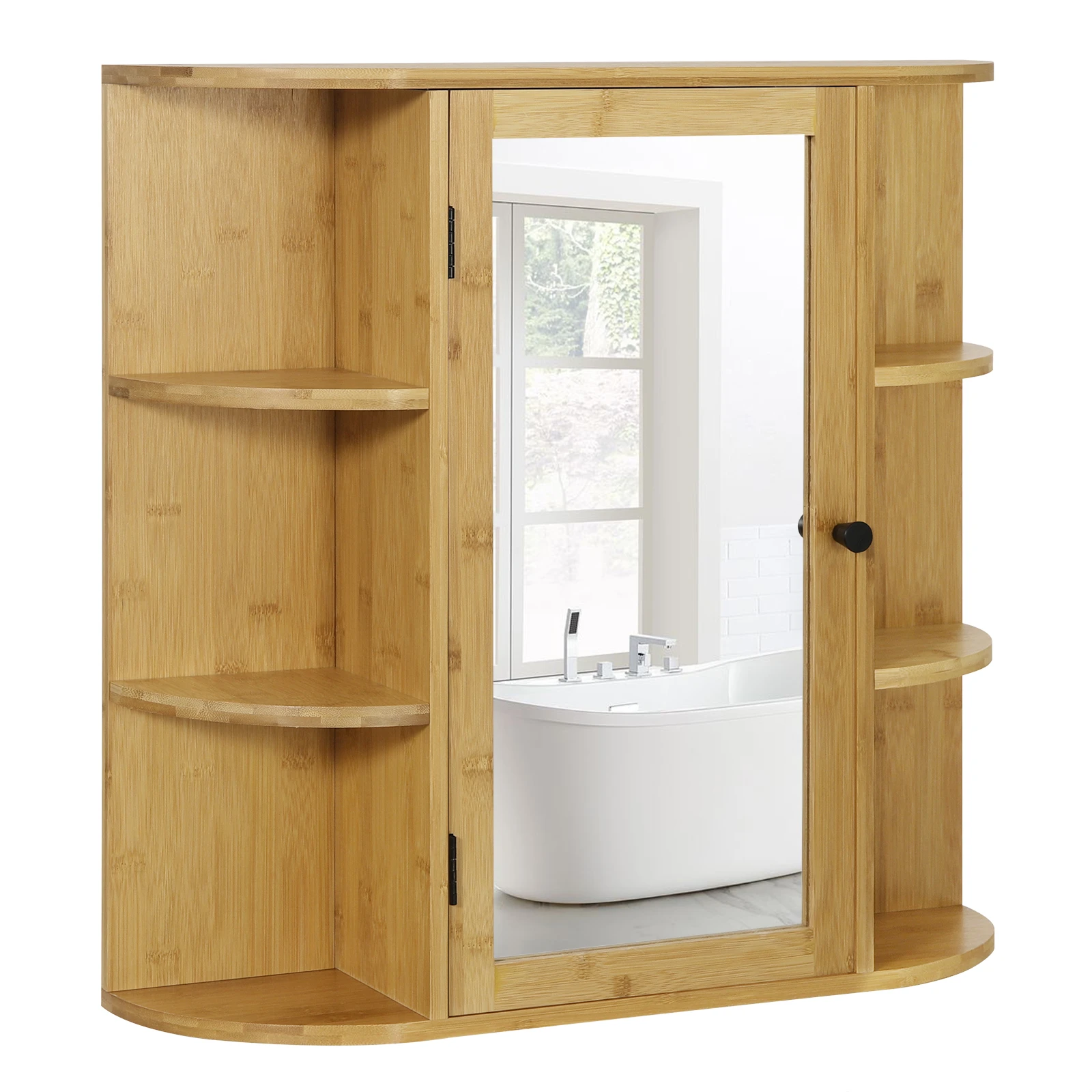 Bamboo Bathroom with Mirror 60x58x16cm Wall for