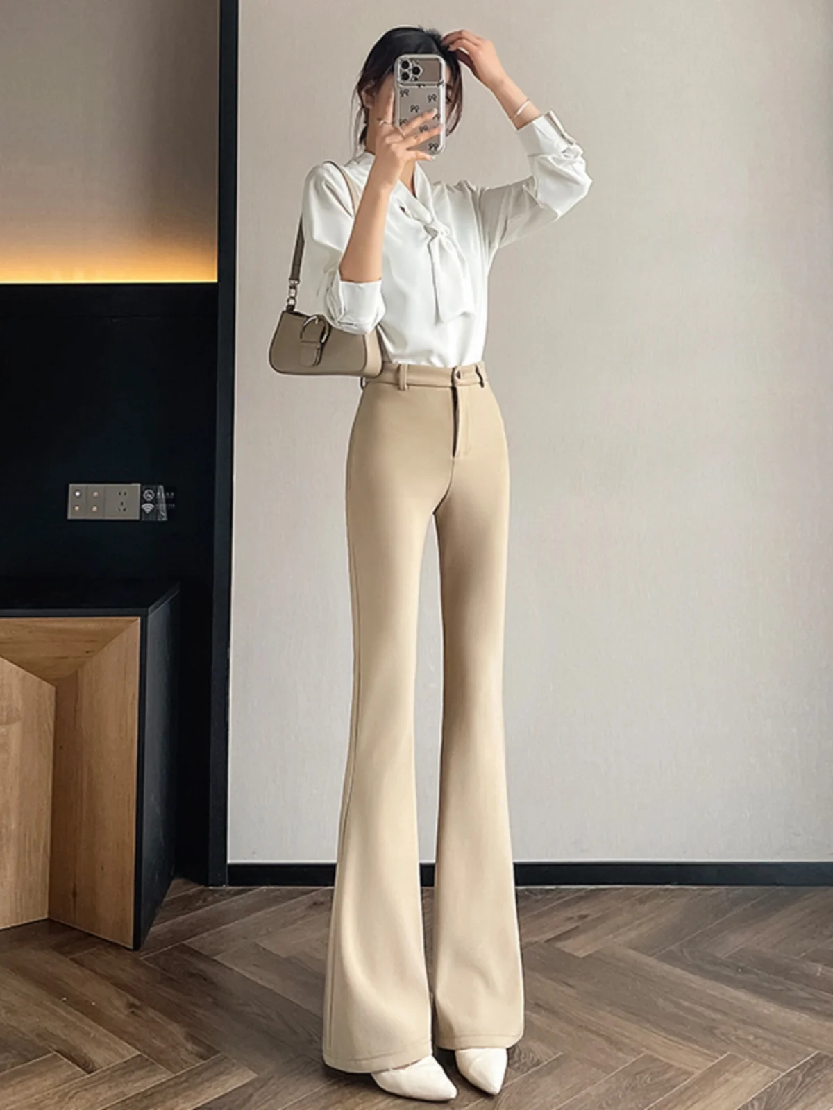High Waist Stretchy Suit Pants Women's Slimming Casual Long Trousers Fall Winter New Sle Bell Bot Hidden Zipper ket