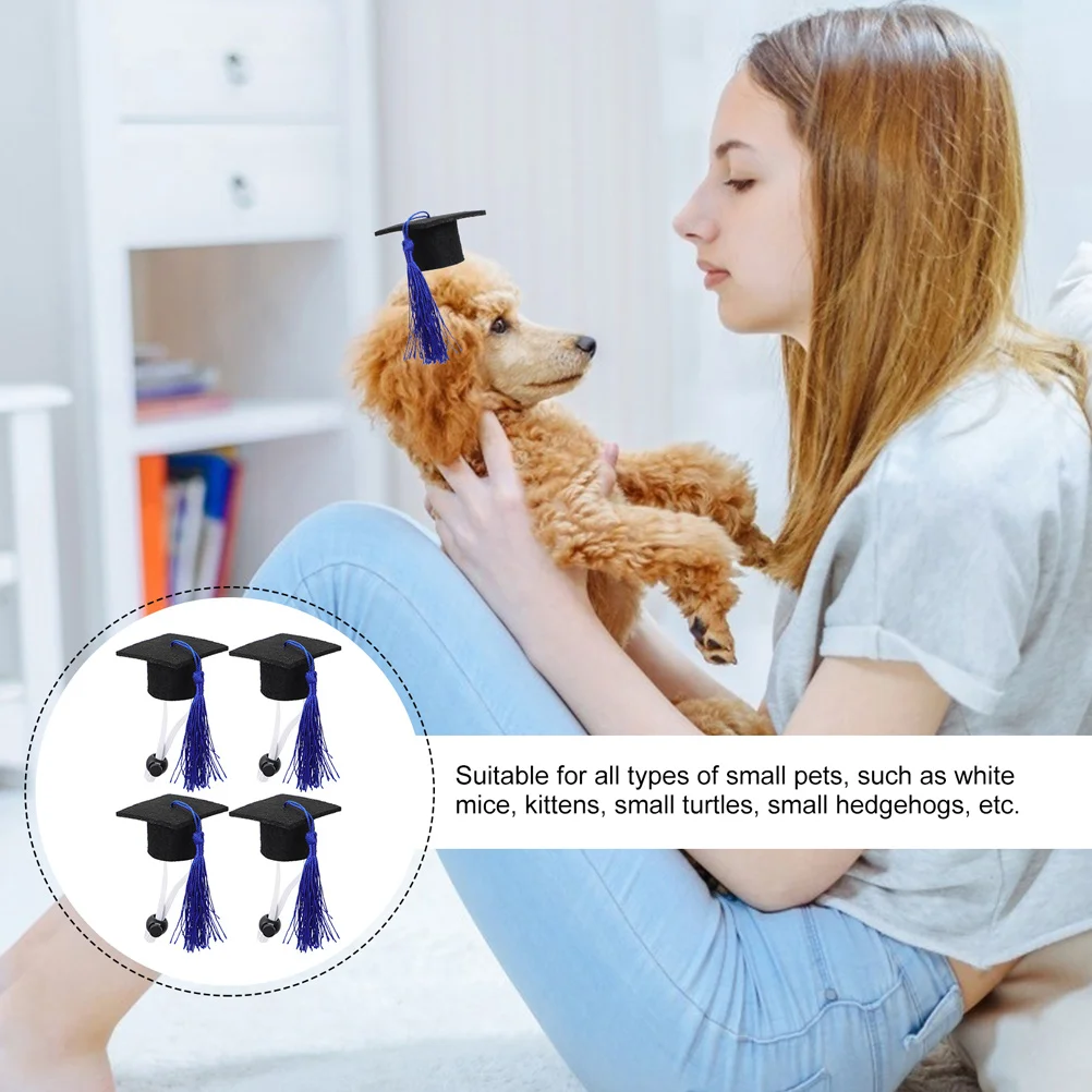 4 Pcs Pet Graduation Cap Bachelor Hat Mini Accessories for Dolls Caps Hamster Puppy 5