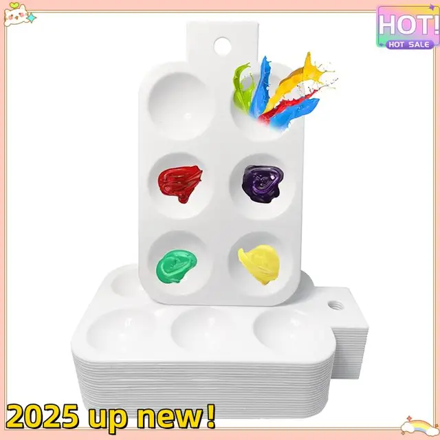 Classy-Paint Tray White Plastic Paint Tray With Hanging Holes 6 Rectangular Watercolor Palettes DIY Crafts 4