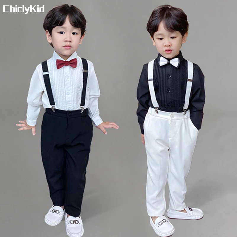 Traje de Formal para niños, mono con tirantes, camisa negra, pantalones, conjunto ropa para niños pequeños, uniforme disfraz para bebés| | - AliExpress