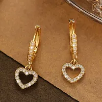 Boucles d'oreilles de luxe en cristal et Zircon pour femmes, pendentif en forme de cœur, couleur or, cercle creux, boucle d'oreille géométrique, bijoux de mariage 3