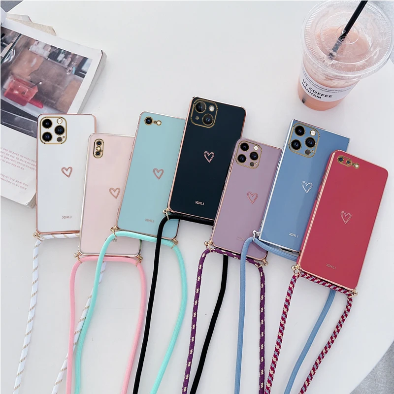 Love Heart Crossbody Lanyard Strap Phone Case Cover