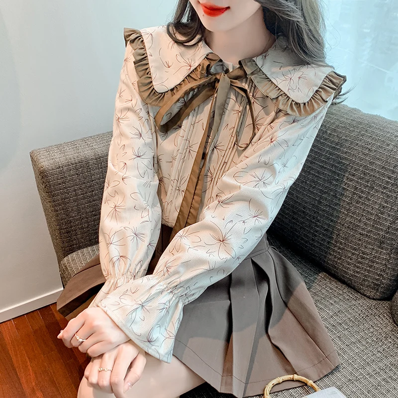 

Doll Collar Shirt Women's Autumn Clothes Women's 2023 New Design Niche Puff Sleeves Chic and Beautiful Tops French Style chic