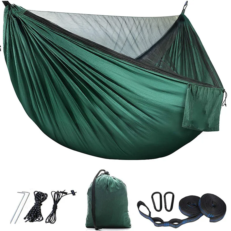 camping hammock 290 x 140cm Ultralight double hammock with mosquito net 300kg load Quick-drying parachute nylon hammock 