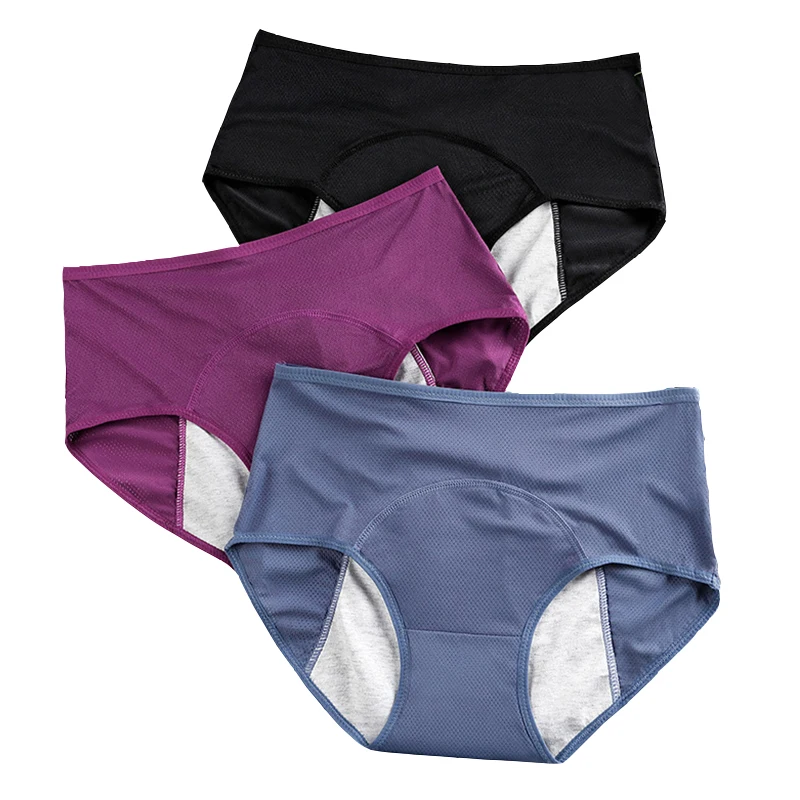 INNERSY Menstruatie-ondergoed, katoen, onderbroek, menstruatieslip, verpakking van 3 stuks, Kleurrijk zwart., 10 Jaar