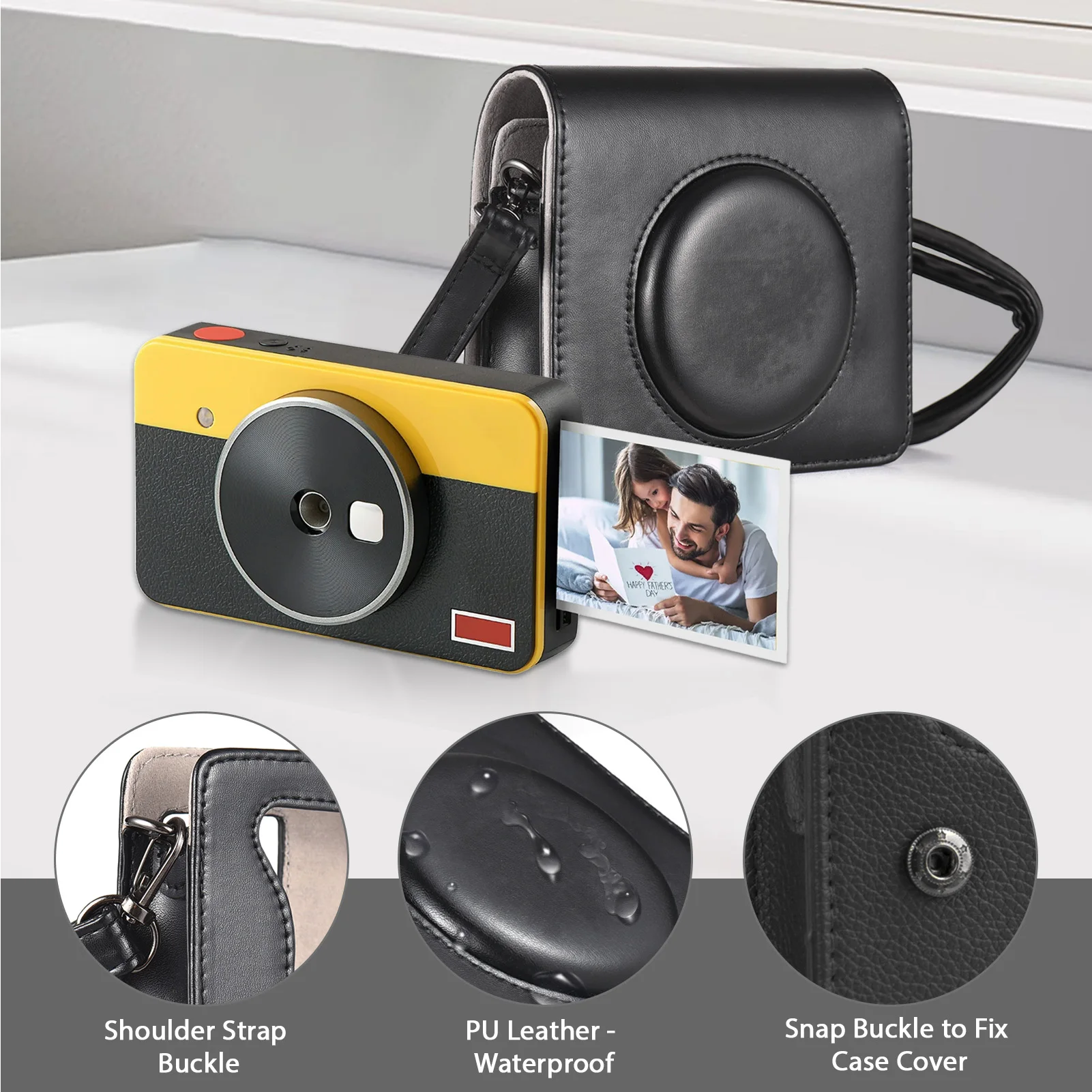 Portable Instant Camera Bag Camera Case Retro Style PU Leather Carrying Case for Kodak C300R/ Mini Shot 3 with Shoulder Strap