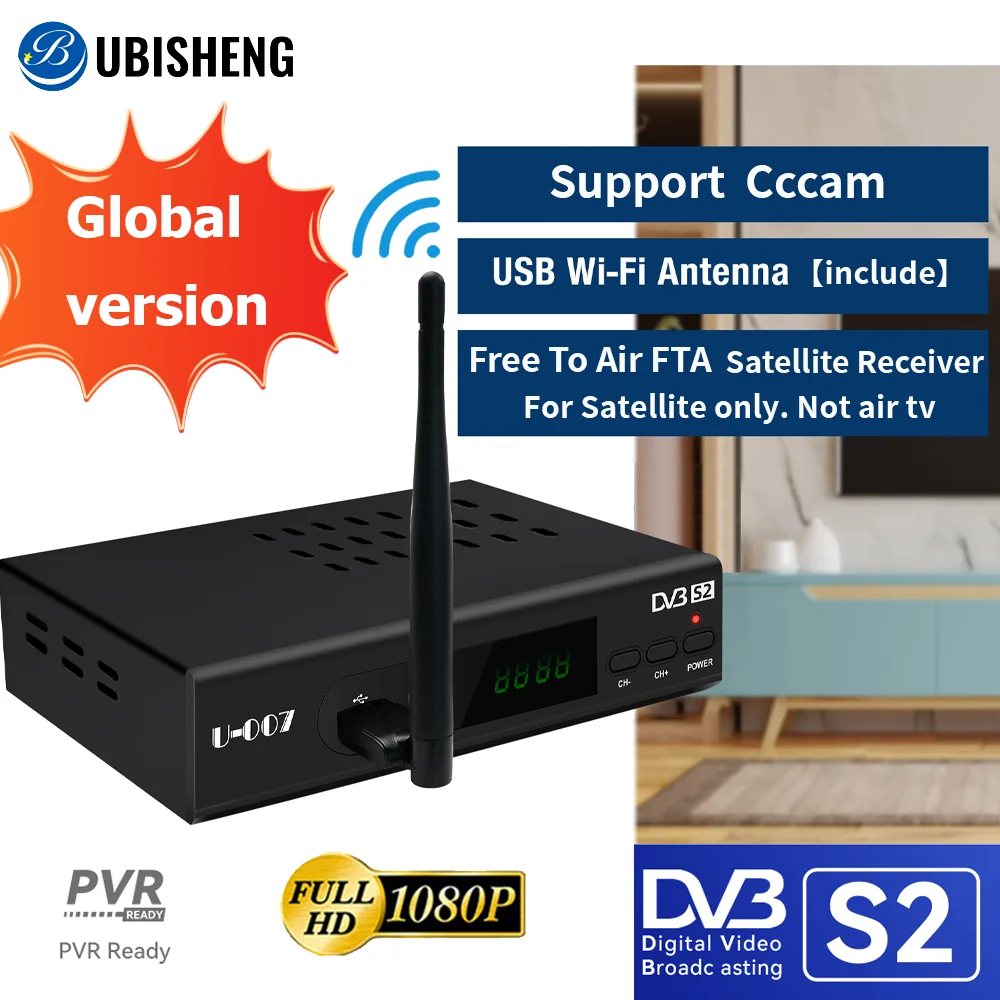 DVB S2 Digital Satellite Receiver HDTV DVB-S/S2 Dish Sat Decodificador HDMI  RCA Full HD 1080p 2x USB 2.0 Media Player Pre-Installed Program List EU  Plug