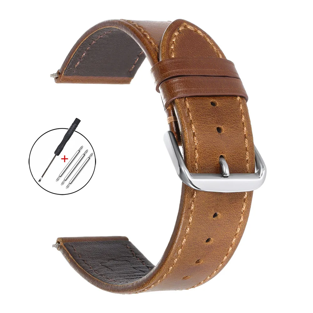 Vintage Genuine Calfskin Leather Watchband - Oil Wax Discoloration, Soft Business Strap