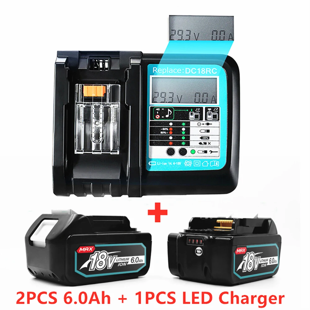 

NEW With LED Charger Rechargeable Battery 18 V 6000mAh Lithium ion for Makita 18v Battery 6Ah BL1840 BL1850 BL1830 BL1860 LXT400