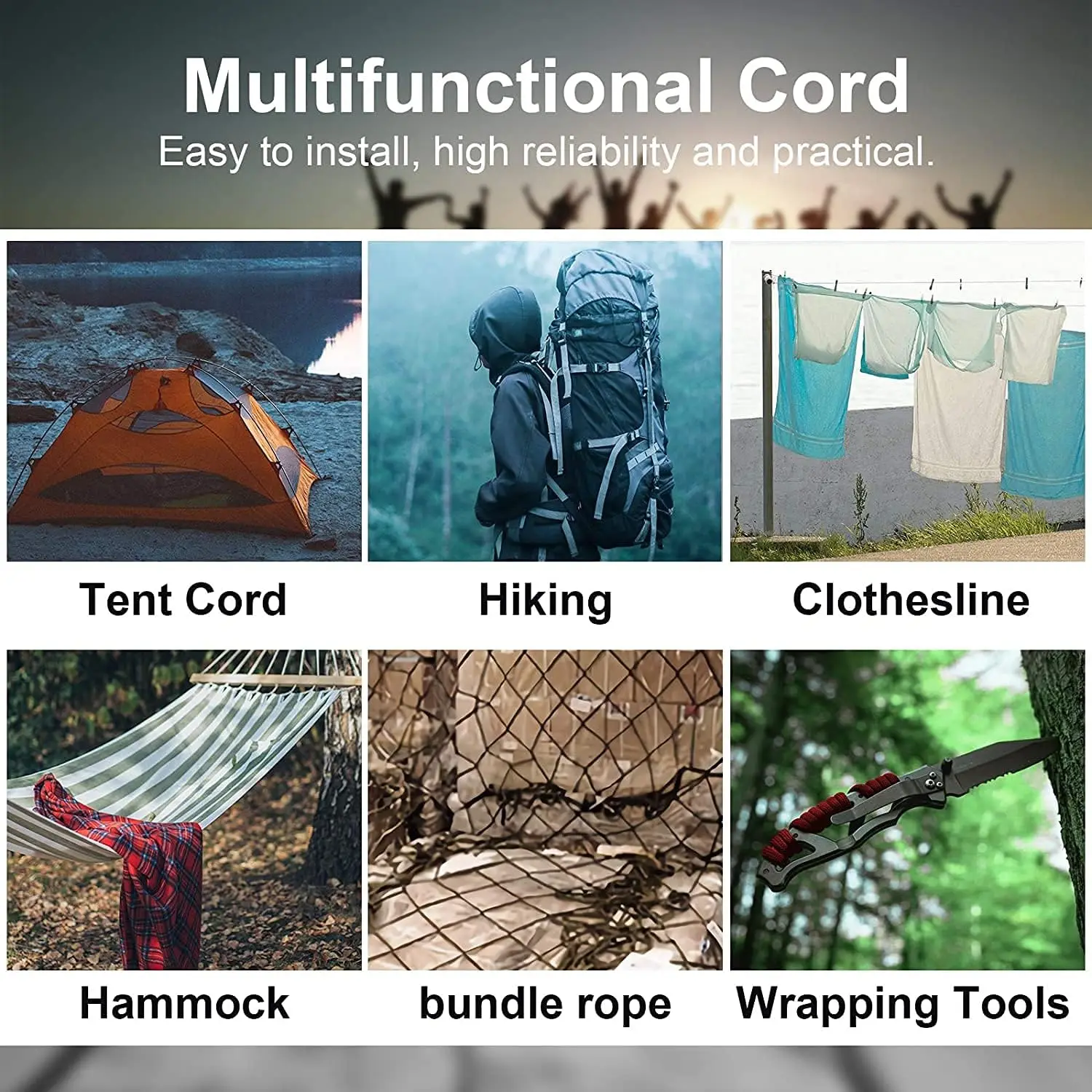 Description Picture 6 of item100m 650lb Paracord 4mm Military Standard 9 Core Parachute Rope Tent Lanyard Accessories For Survival Bracelet DIY Making