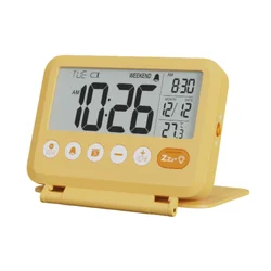 Compact LCD Digital Alarm Clock with Calendar and Temperature Display, 9 - Minute Snooze Feature, Battery - Powered for Travel or Desktop Use (YELLOW)