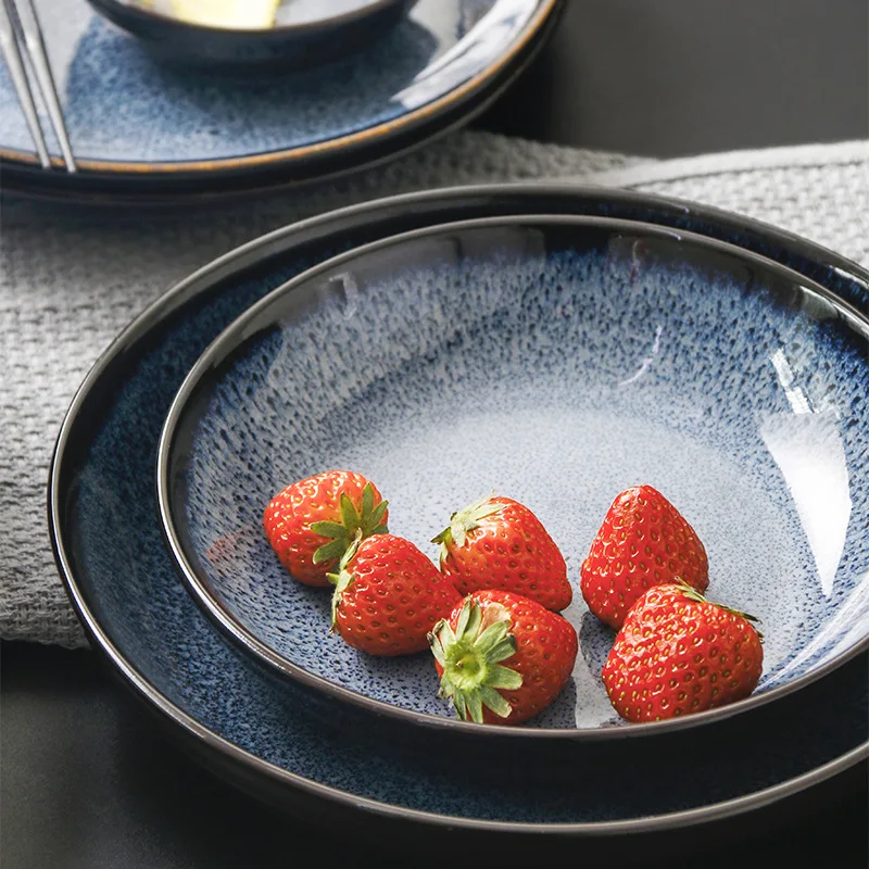 Nordic Creative Ceramic Blue Flat Plate Salad Deep Dish Western Food Plate Fashion Household Tableware Dish for Kitchen