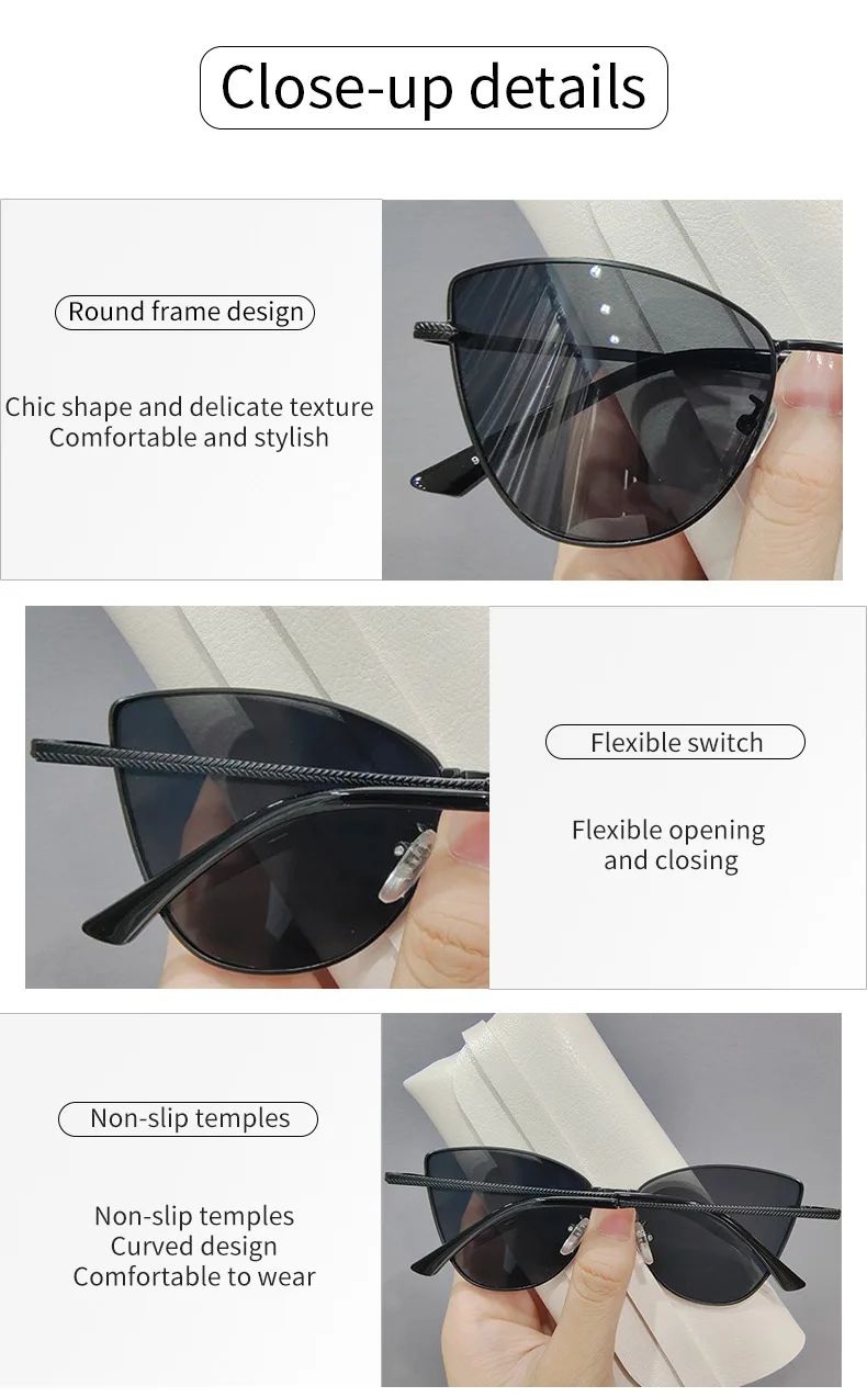 Neue Retro Metall Kleine Rahmen Cat-eye Sonnenbrille Frauen Stil Europäischen Und Amerikanischen Mode Straße Foto Dekorative Sungla Uv400 – Detail 10