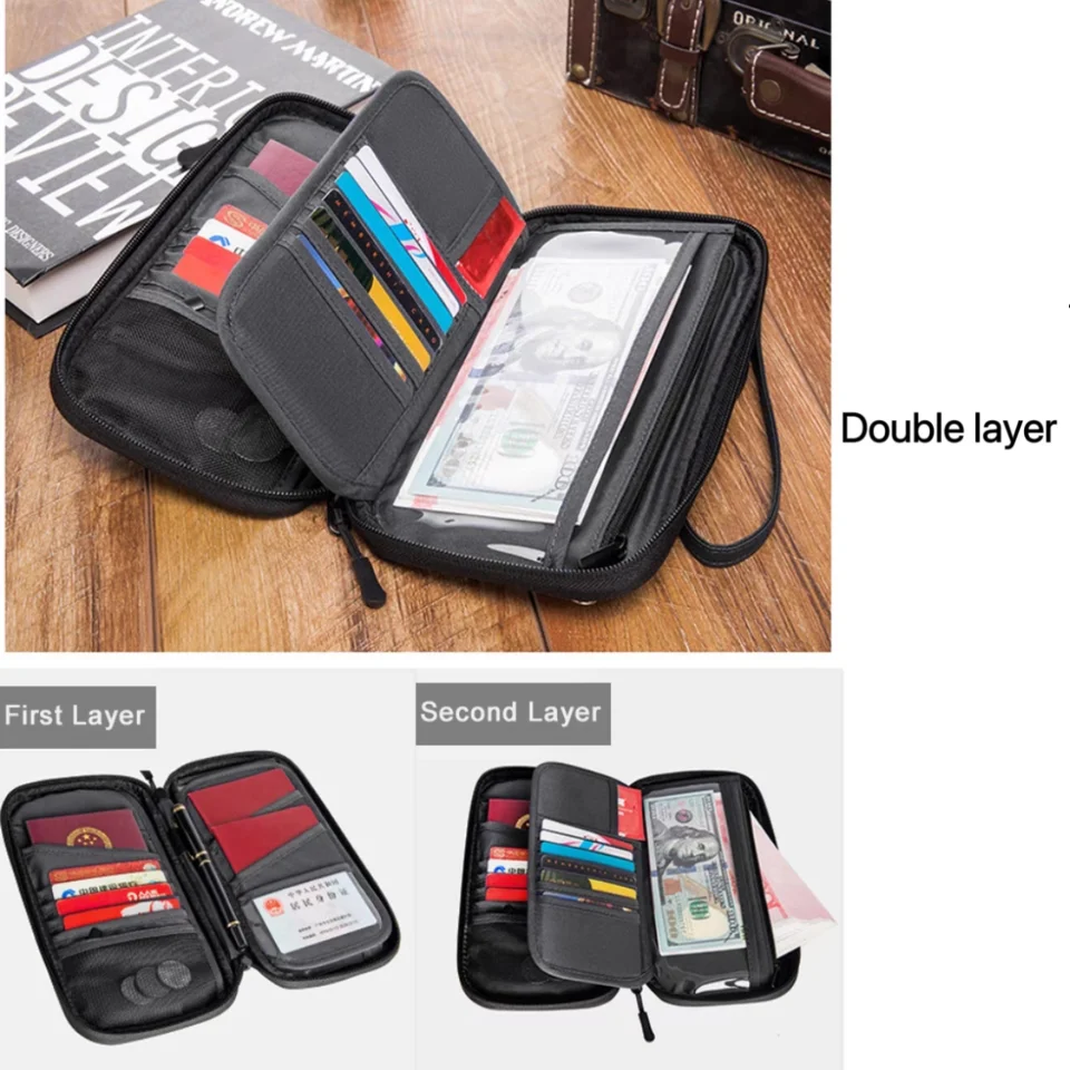 Portafoglio da viaggio, porta passaporto, porta carte, borsa a tracolla, organizer per documenti e biglietti per l'estero, custodia protettiva da appendere al collo._voghion.com