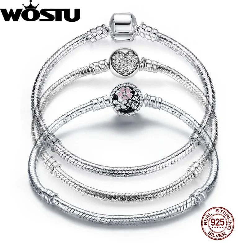 3 Styles 925 Sterling Silver Chain Bracelet Bangle Fit DIY Charms Bead For Women Jewelry, bracelet jewelry