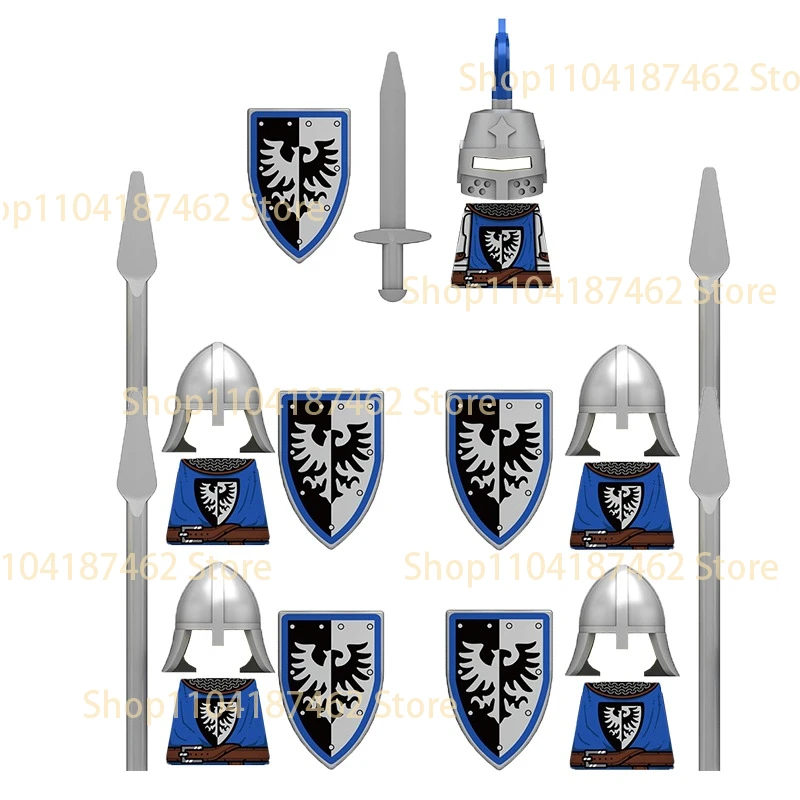 Medieval Knight Army Set with Green Dragon and Wolf Warrior Building Blocks