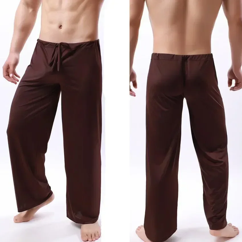 

Male Bottoms See Pj Through Men's Home Soft Pants Silk Sheer Sleepwear Nightwear Ice Pajama Trousers