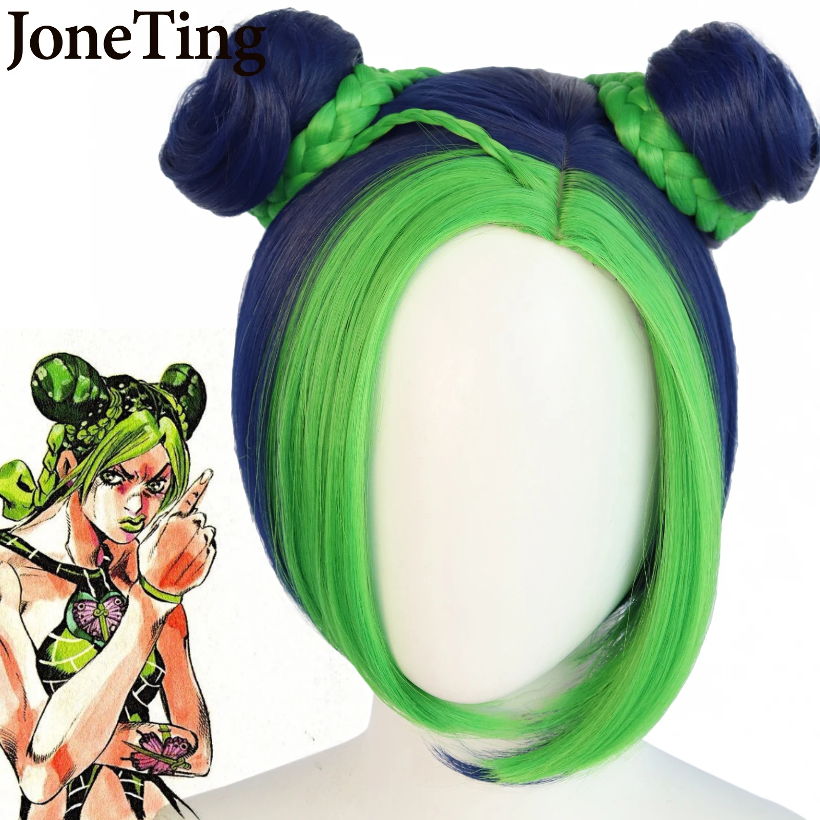 JONETING Synthetic Cujoh Jolyne Cosplay Wigs JOJO Bizarre Adventure Cosplay Costume Dark Blue Cyan Mixed Color Braid Short Hair jojos bizarre adventure jolyne cujoh diary school notebook paper agenda schedule planner sketchbook gift for kids notebooks 1465