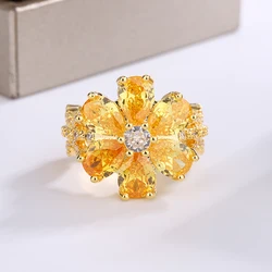 Exquisite Colorful Zircon Silver Floral Engagement Ring - 8 (Gold)