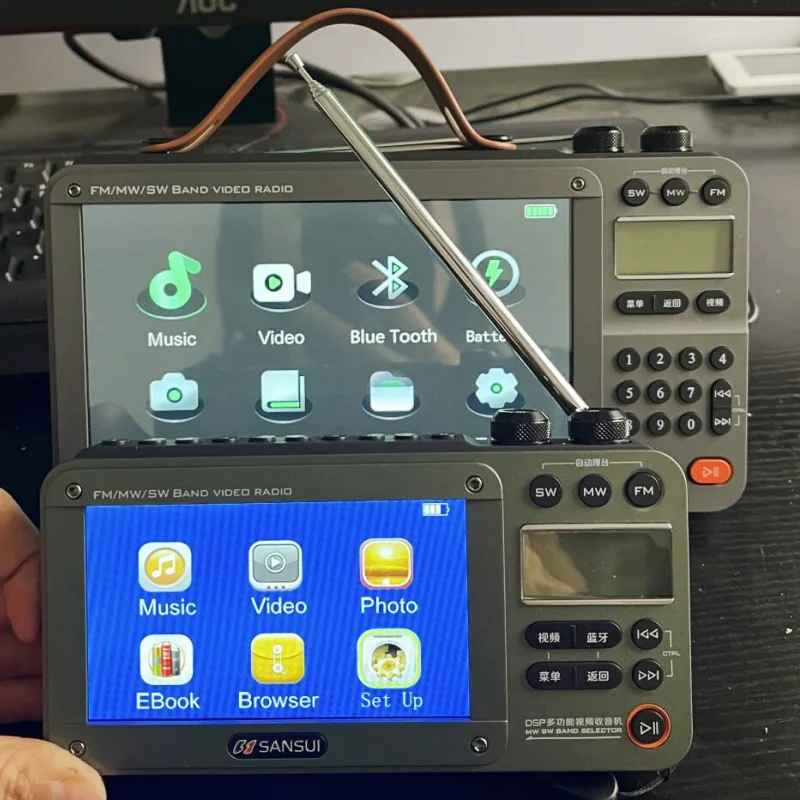 SANSUI 고화질 화면 휴대용 무선 블루투스 스피커, 다목적 FM 라디오, ..