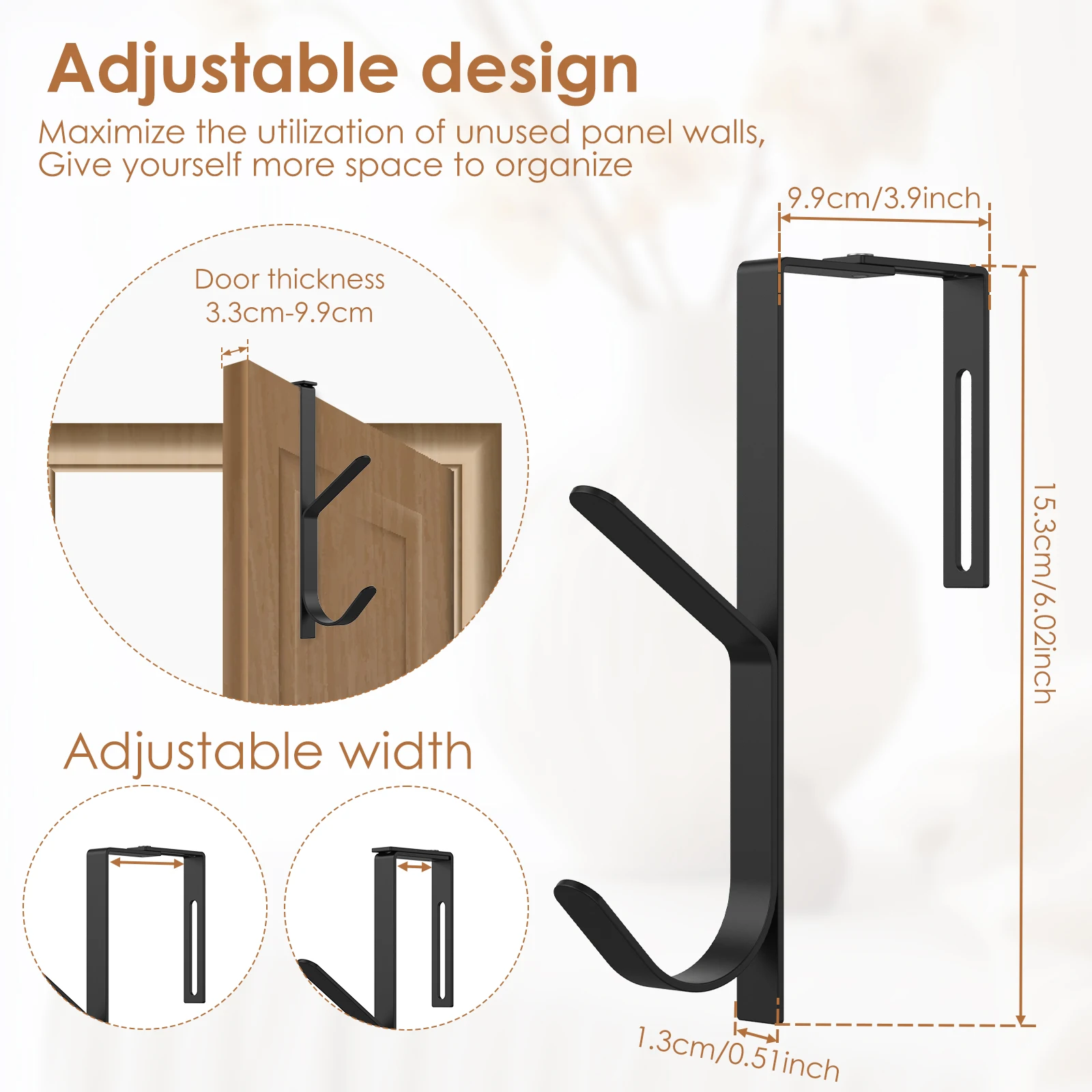Metal Adjustable Over Door Hooks for Bathroom Kitchen Organization