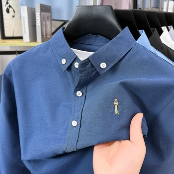 High Quality Spring Casual Breathable Comfortable Embroidered Lapel Shirt 1