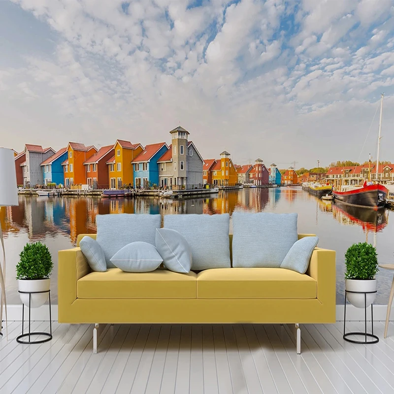 Photo 3D Mural Wallpapers European Water Village Scenery Wall Cloth Living Room Bedroom TV Sofa Background Home Decor 3D Fresco