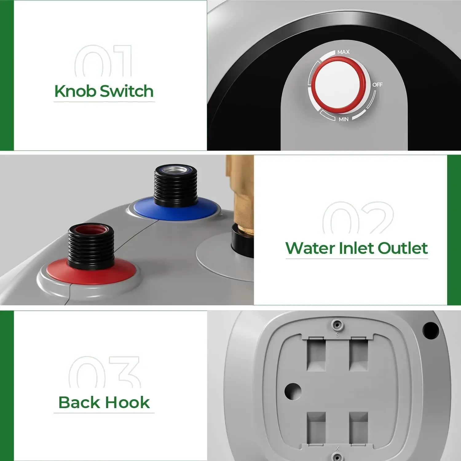 Electric Tank Water Heater, 8.0 Gallon Point of Use Instant Hot Water Heater 120V 1440W, Wall or Floor Mounted, Easy to