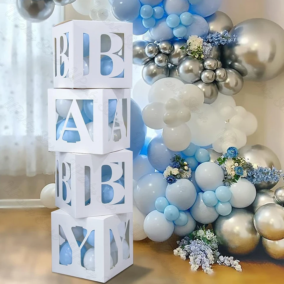 Traditional Vanity Baby Shower Balloon Boxes With Letters - 6 White Decor  Blocks For Gender Reveal \u0026 Party Decor Baby Box, image size:960x960