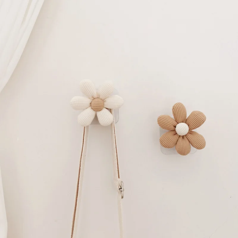 INS Flower Wall Hook Wooden Sticky Hooks Towel Coats Storage Holder Nordic Kids Room Decoration Minimalist Wardrobe Door Decor 3