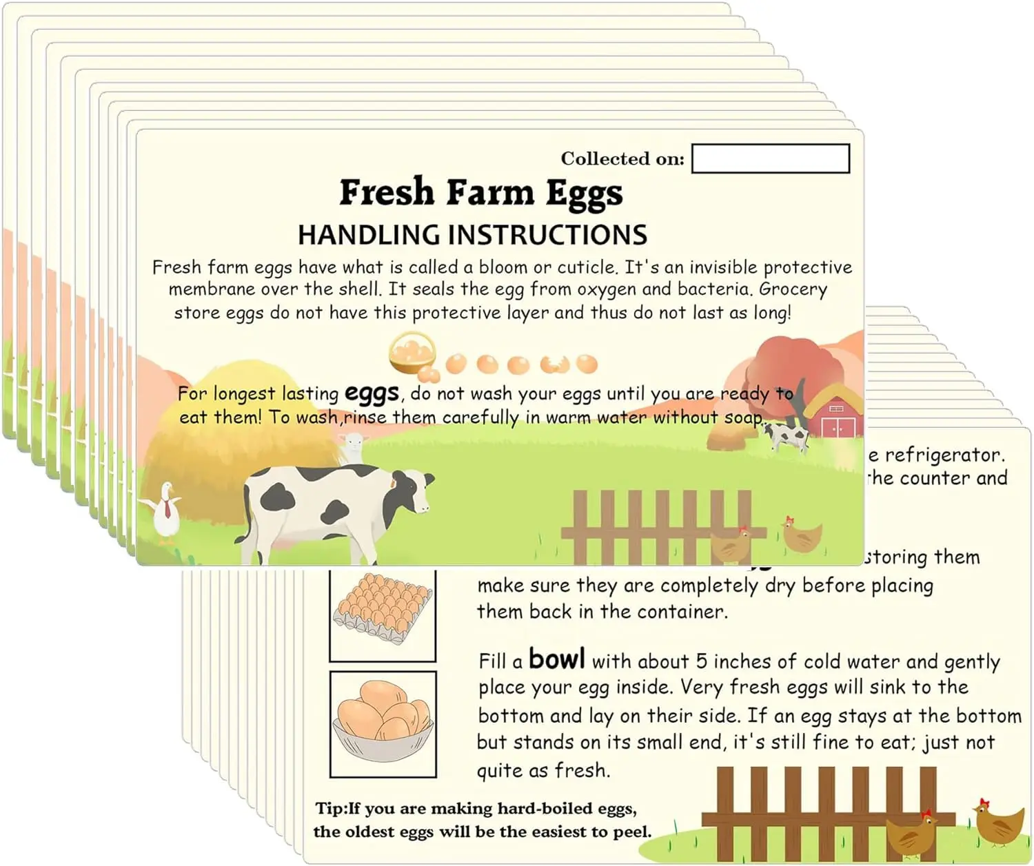 2*3.5Inch Farm Fresh Eggs Handling Instructions Care Accessories Cards Labels for Eggs Basket Storing Extra Organizer 50pcs 12pcs basket clip on labels small label clips basket clip erasable board type clip on label