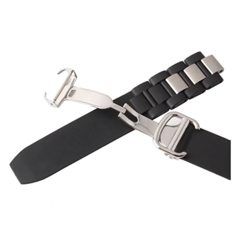 Free shipping For 21 Chronoscaph & Autoscaph New Rubber & Steel 20mm Black Watch Strap Band