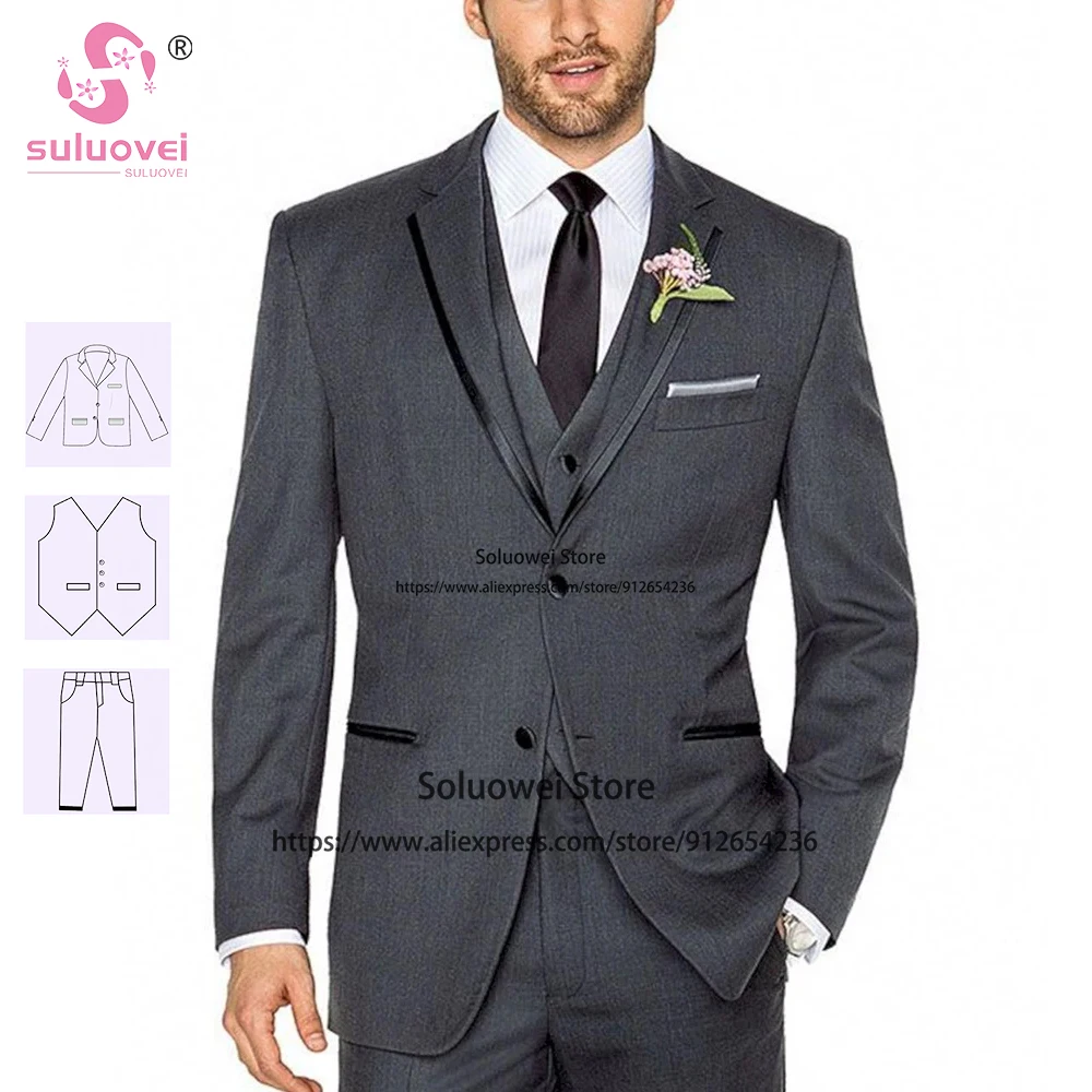 New Design Slim Fit Suits For Men Custom Made 3 Piece Pants Set Formal Groom Wedding Prom Tuxedo Blazer Terno Masculino Completo