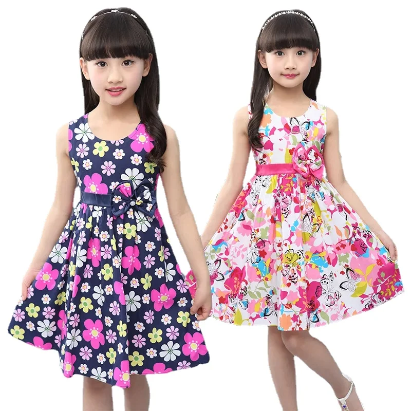 Girls Dress Princess Costume Kids Clothes Cotton Flower Print Party Dresses 4-14 Year