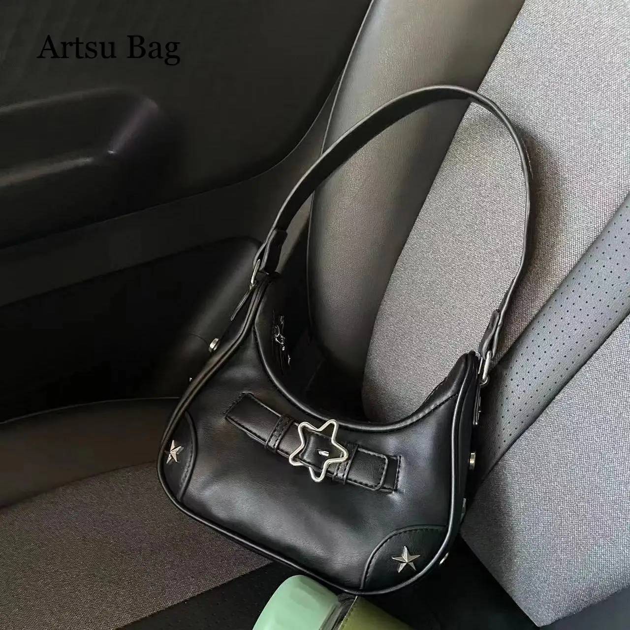 Casual Cute White Star Shoulder Underarm Tote Bag Vintage Korean Ladies Sling Bags Leather Zip Purses Women Handbags