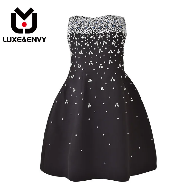 

LUXE&ENVY French Heavy Industry Water Diamond Dress Women's 2023 Summer New Celebrity Style Embedding Short L4004