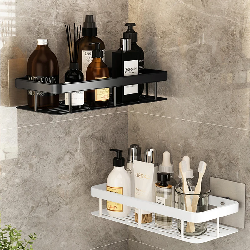 Black Aluminum Bathroom Shower Corner Shelf with Hook Bar Shampoo