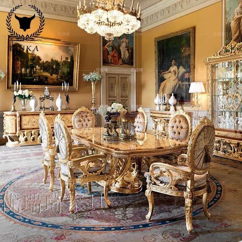 

European-style sideboard Italian solid wood sideboard luxury gold foil decorative cabinet Villa parquet preparation locker