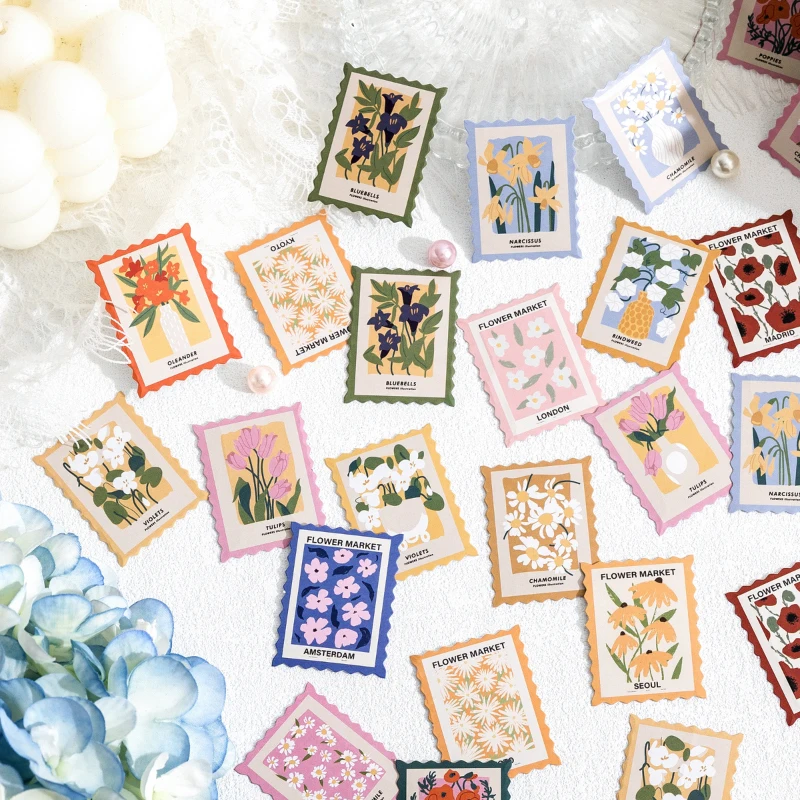 46pcs Flower Post Office Series Decorative Boxed Stickers Scrapbooking Label Diary Stationery Album Phone Journal Planner