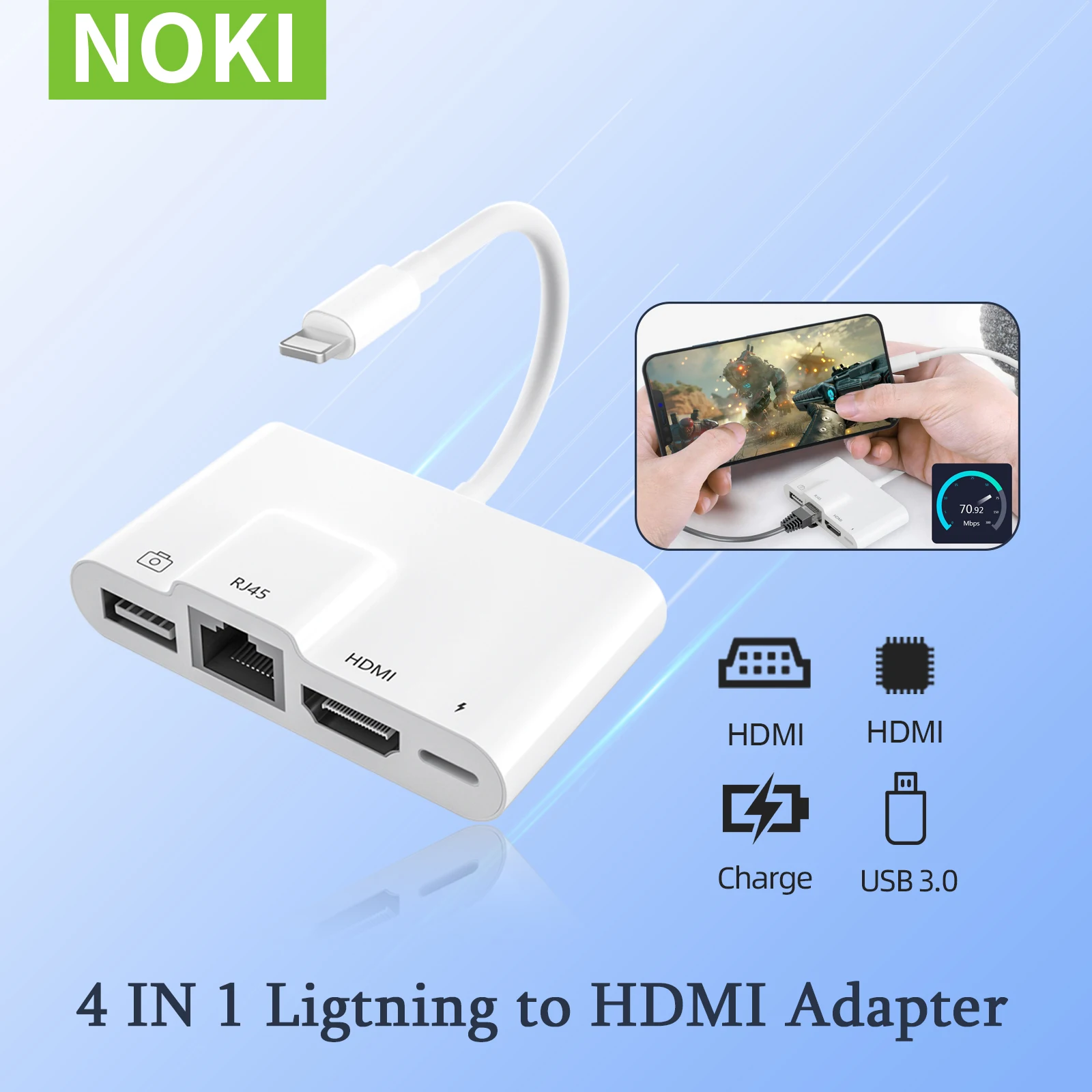 alkove periode dagbog RJ45 Ethernet Lightning to HDMI Digital AV Adapter for iPhone 14 13/iPad to  TV1080P Network LAN Wired Adapter Charging Converter