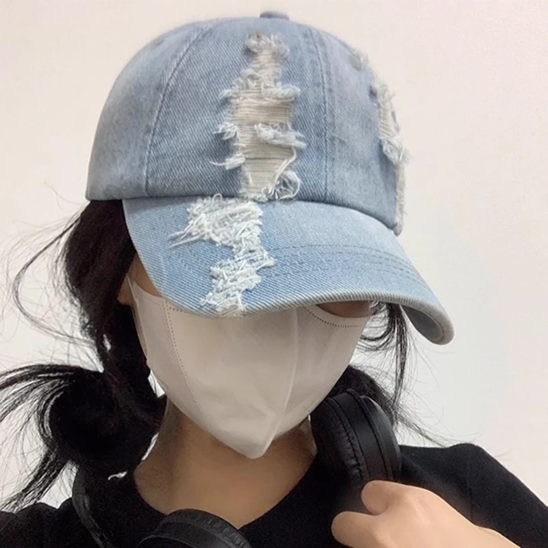 

Washed Distressed Denim Baseball Cap Vintage Unisex Cotton Sport Hat Outdoor Top Breathable Versatile Sunshade Caps Women Men